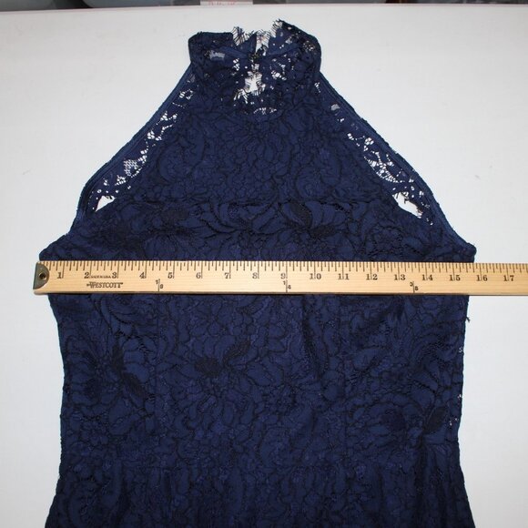 BB Dakota Dress Oilslick Sz 6 Navy Blue Lace Lined Open Back Cotton Dress - Picture 16 of 16